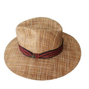 Bellinte Hard Straw Ribbon Embellished Made In Mexico Panama Hat Size S/M